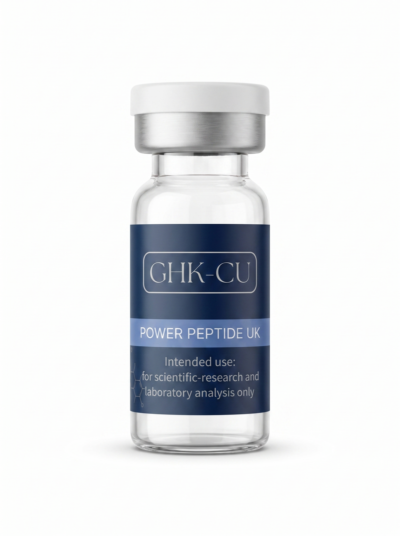 GHK-Cu vial - Power Peptide UK - for scientific research and laboratory analysis only